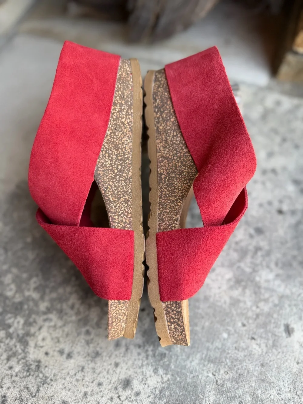 Yokono Red Leather Suede Wedge Slide Sandals Sz-6.5. V